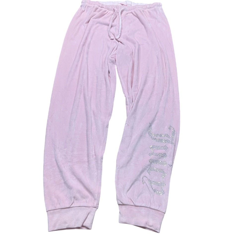 Juicy Couture Pink Velour Rhinestone Logo Joggers Sleepwear Pants Womens Medium
